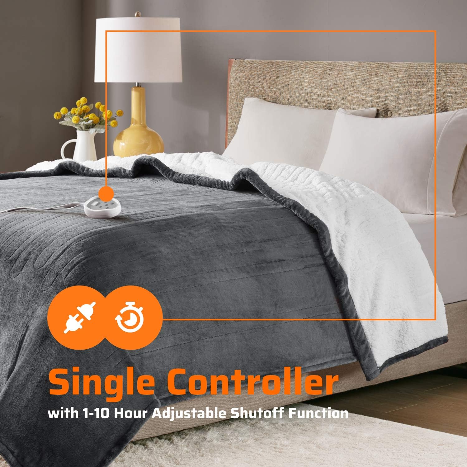 Degrees of Comfort Sherpa Plush Heated Blanket, Full Size Bed Electric Blankets with 20 Heat Settings Controller | 1-10 Hour Auto Shut Off |Washable, 80" X 84" Grey: Home & Kitchen