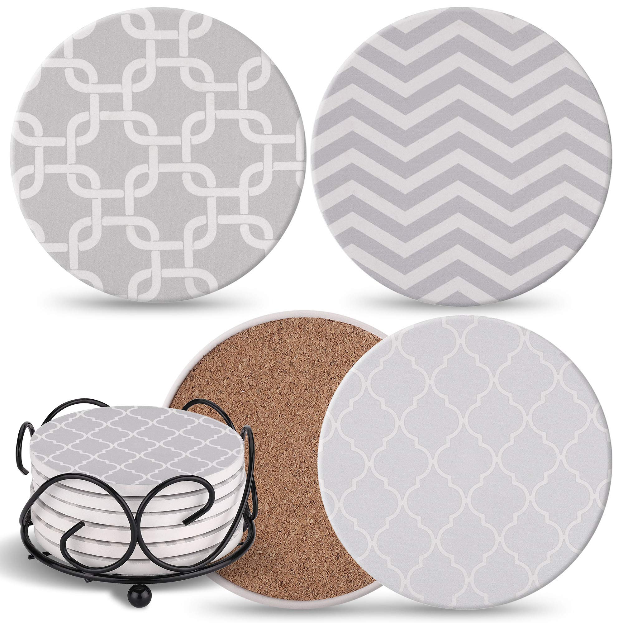 Photo 1 of (please see all images) Grey Coasters for Drinks Absorbent - Gray Drink Coasters for Wooden Table -