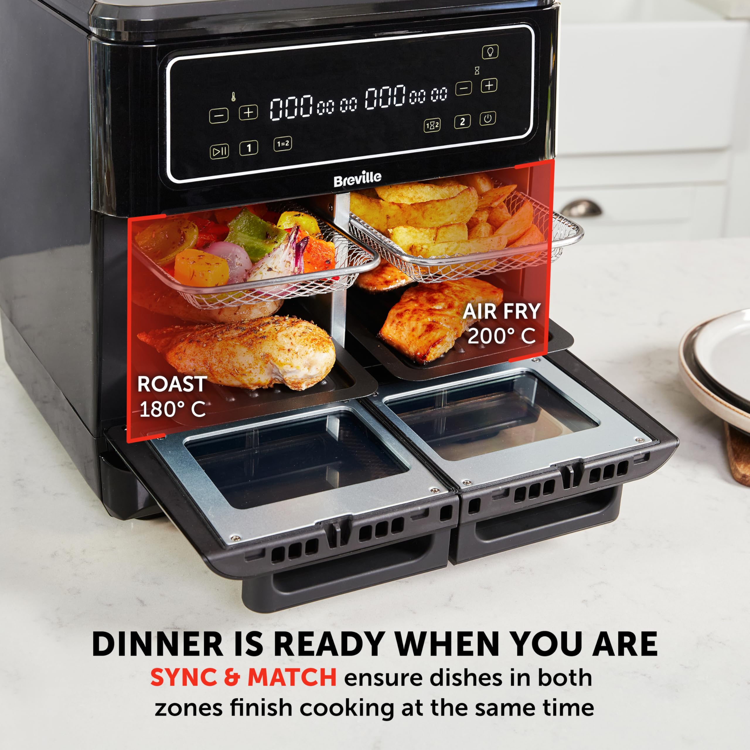 Breville Halo Flexi Air Fryer & Large Mesh Tray | Digital Dual Air Fryer Oven | 11L: Serves 10+ | Fry, Bake, Grill, Roast & Reheat | 2400 W | Save £65 a Year on Energy Bills* | Black [VDF138]