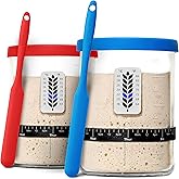 Premium Sourdough Starter Jar - 40oz Large Sourdough Jar with Marked Feeding Band, Thermometer, Scraper, Cloth Cover and Silicone Lid/Base, Wide Mouth Starter Kit - Blue/Red