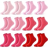 Foaincore 12 Pairs Valentines Socks Bulk Women Fuzzy Socks Warm Fluffy Slipper Socks Galentines Gifts for Home Winter