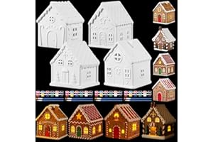 Soulchen 8 Sets Ceramic Christmas Gingerbread House Paint Craft Kit, Christmas Ceramics to Paint Your Own Gingerbread House with Brush Palette for Party