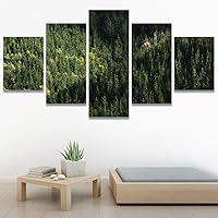 SIGNWIN 5 Panel Canvas Wall Art Green Forest for Home Decorations Ready to Hang - 60