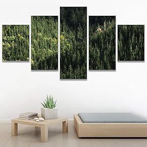SIGNWIN 5 Panel Canvas Wall Art Green Forest...