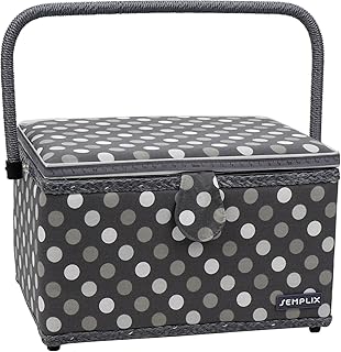 SEMPLIX Nähkorb Größe L, Polka Dots Anthrazit/Grau (30,5x22,5x19cm), Nähkästchen im frechen Punktedesign, Naehkasten in 5 trendigen Farben