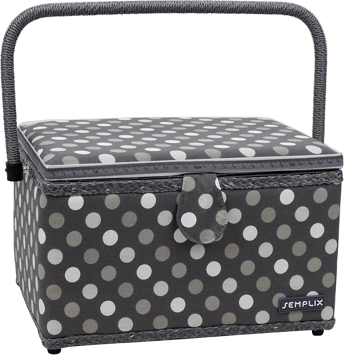 SEMPLIX Nähkorb Größe L, Polka Dots Anthrazit/Grau (30,5x22,5x19cm), Nähkästchen im frechen Punktedesign, Naehkasten in 5 trendigen Farben