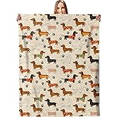 Dachshund & Paw Blanket - Plush, Soft, Comfy, Lightweight, Warm, Fuzzy, Cozy Flannel Throw Blanket for Couch, Travel, Bed, Office, Outdoor - 50in×60in