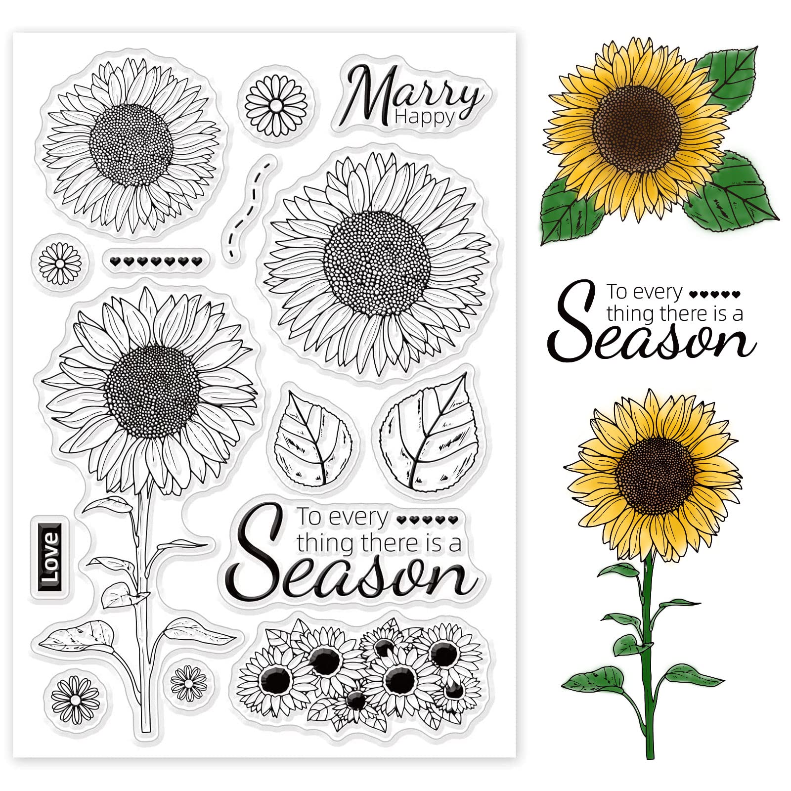 GLOBLELAND Sunflowers Clear Stamps Silicone Stamp Cards Leaves Stamp Transparent Seals for Card Making Decoration and DIY Scrapbooking