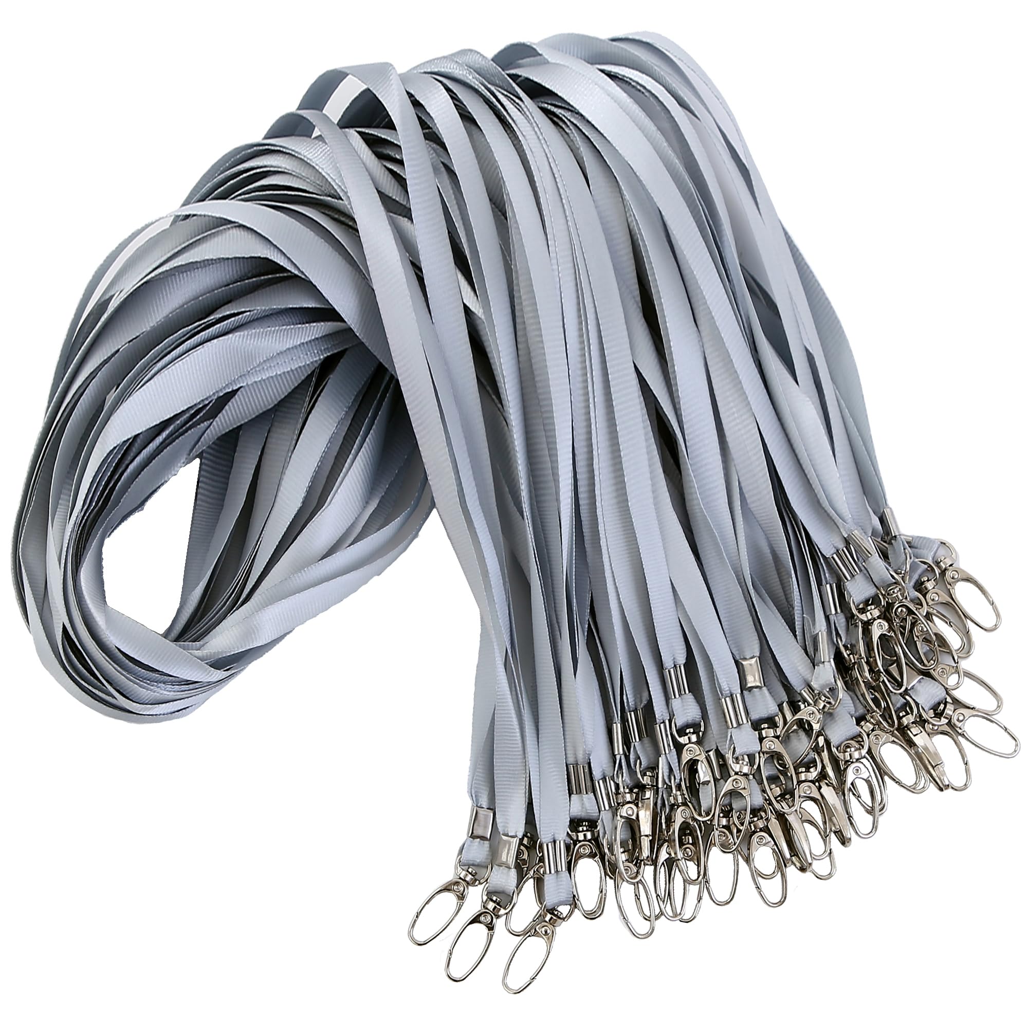 ROSSHINE 50pcs Silver Gray Lanyards for Neck, Nylon Neck Strap Lanyard for Keys ID Cards Name Tags Badge Holders with Swivel Hook Ideal for Staff Student Doctors Visitors