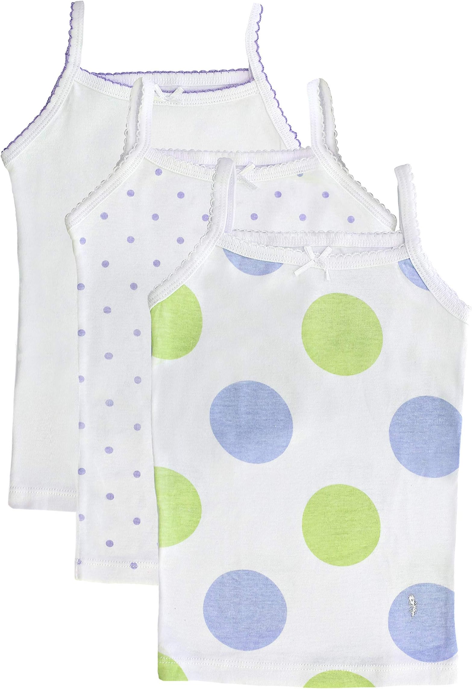 Feathers Girls Polkadot Print Tagless Cami Super Soft Undershirts (3/Pack)