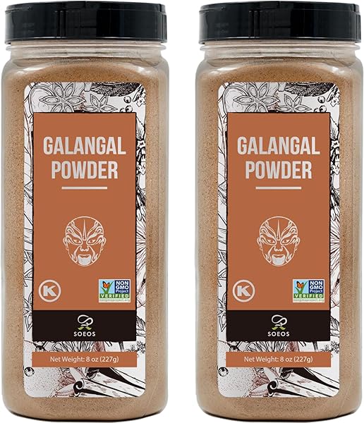 SOEOS GALANGA POWDER 8OZ (227G), TWIN PACK, 16OZ TOTAL, NON-GMO, KOSHER, GREATER GALANGA, ALPINIA GALANGA, PERFECT FOR TOM YUM AND TOM KHA SOUPS,PRODUCT OF VIETNAM, GALANGAL POWDER FOR COOKING.