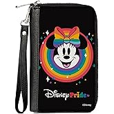 Buckle-Down Disney Wallet, Zip Around, Minnie Mouse Disney Pride Smiling Face Rainbow, Vegan Leather
