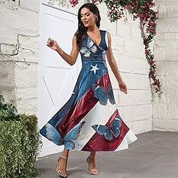 CHRATLHI Patriotic Dress for Women Sleveless Deep