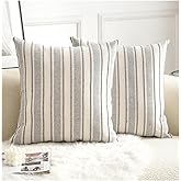 Cethom Decorative Boho Throw Pillow Covers, Farmhouse Textured Pillow Case, 20 x 20 Inch Set of 2, Chair Sofa Bedroom Living Room Home Decor Couch Cushion Case, Grey and Beige Striped