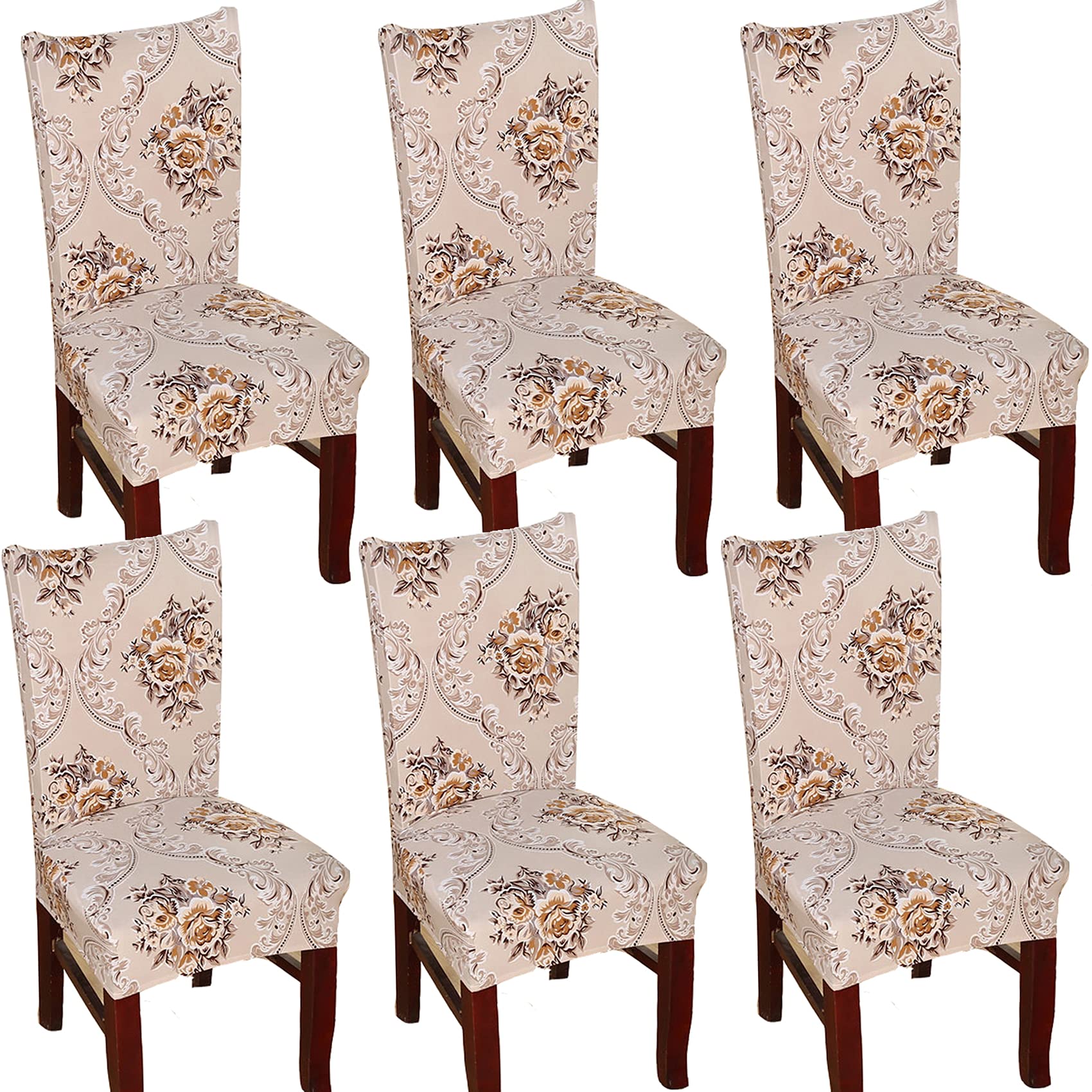 TEERFU Dining Room Chair Covers Slipcovers Set of 6, Stretch Removable Washable Dining Chair Protector Decoration Cover Seat Slipcover for Hotel,Ceremony,Banquet,Kitchen,Restaurant,Home