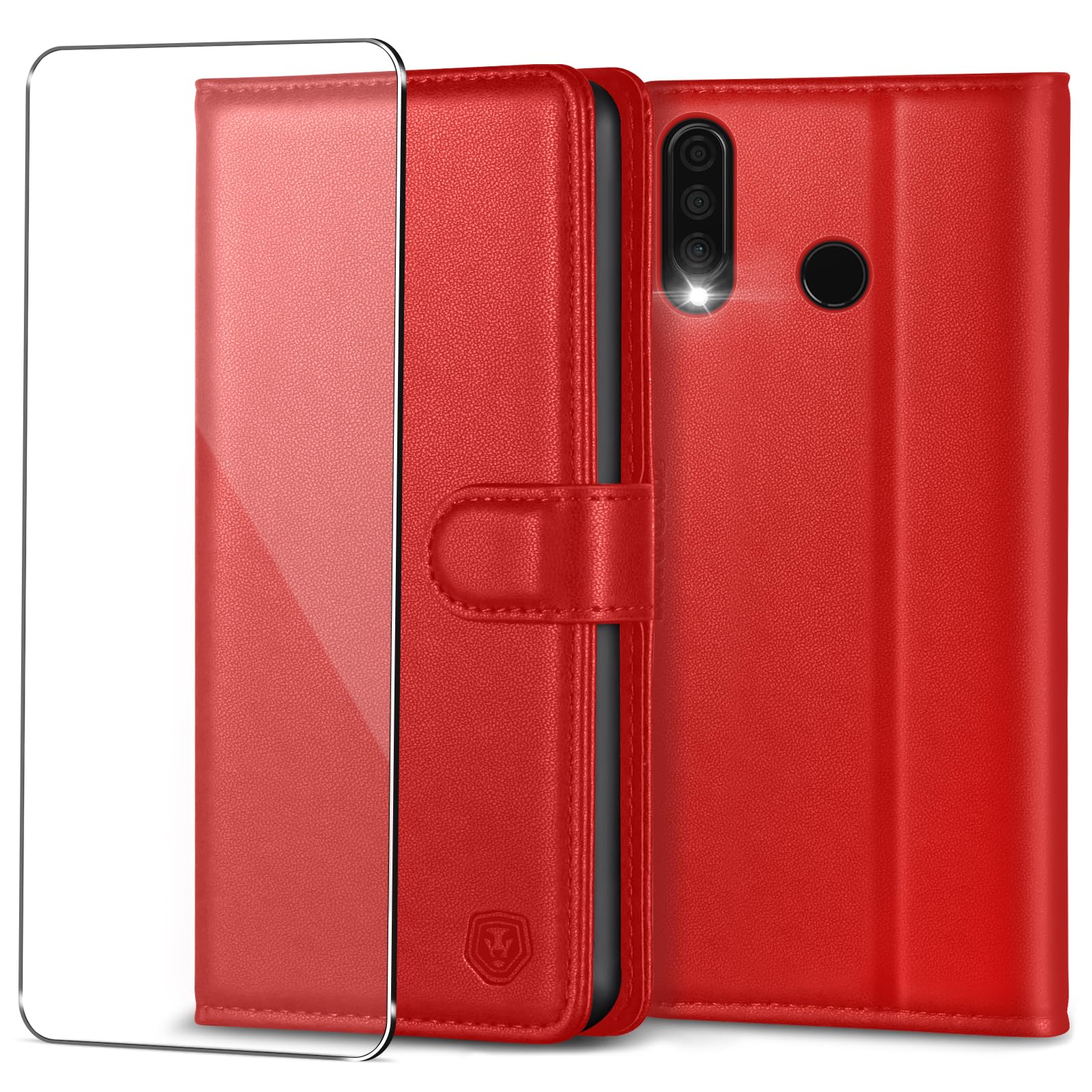 Mobile Phone Case for Huawei P30 Lite Case with Tempered Glass Screen Protector PU Leather Flip Case Wallet Card Slot Stand Magnetic Mobile Phone Case Protective Cover for Huawei P30 Lite / P30 Lite