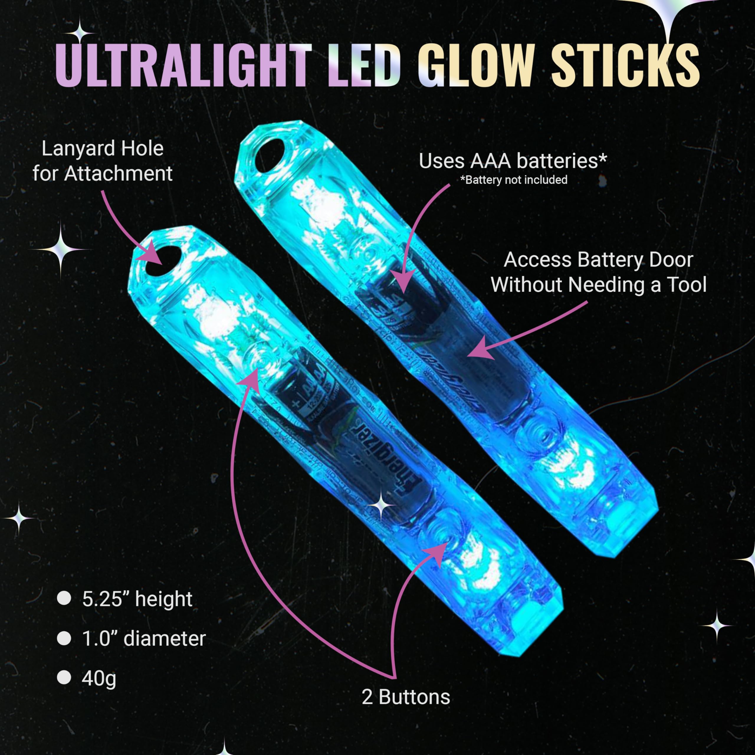 Ultra Light LED Glow Stick (2 Pack) - Customizable Rainbow Light Sticks with Over 70 Vibrant Color Modes and Flashing Patterns - LED Concert Light Sticks, Poi Flow Art, Light Spinning