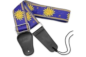 BestSounds Sun Jacquard Weave Guitar Strap With Genuine Leather Ends Guitar Shoulder Strap For Bass, Acoustic, Classical & El