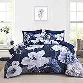 Mybedsoul King Size Comforter Set 7 Pieces, Bed in a Bag Soft Microfiber Bedding, Luxury Navy Floral Elegant Design, All Seasons Comforter Bed Set with Sheets, Pillowcases & Shams