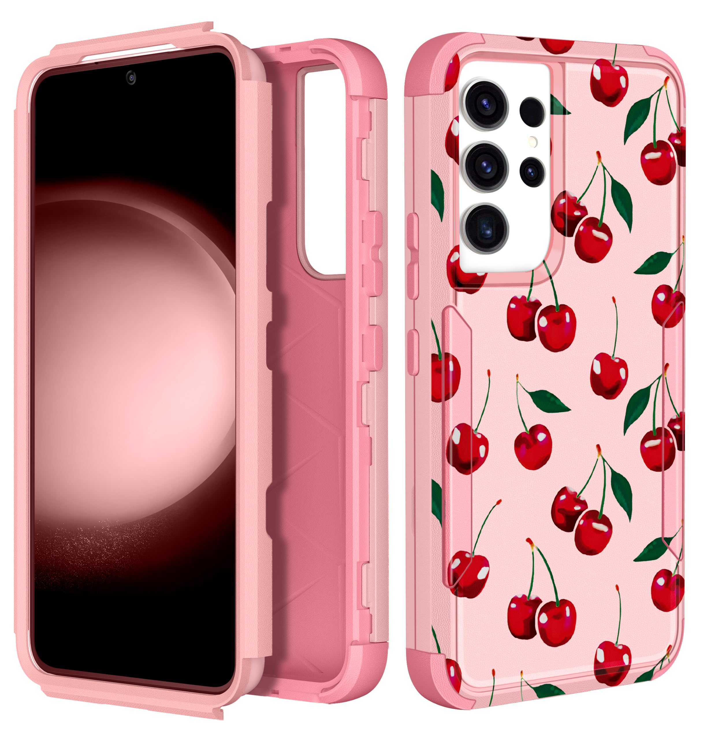 Plakill for Samsung Galaxy S21 Ultra Case - for Women Cute Phone Cover Cool Aesthetic Unique Design Teen Cherry Heavy Duty Protective Shockproof Funda Samsung S21 Ultra Case