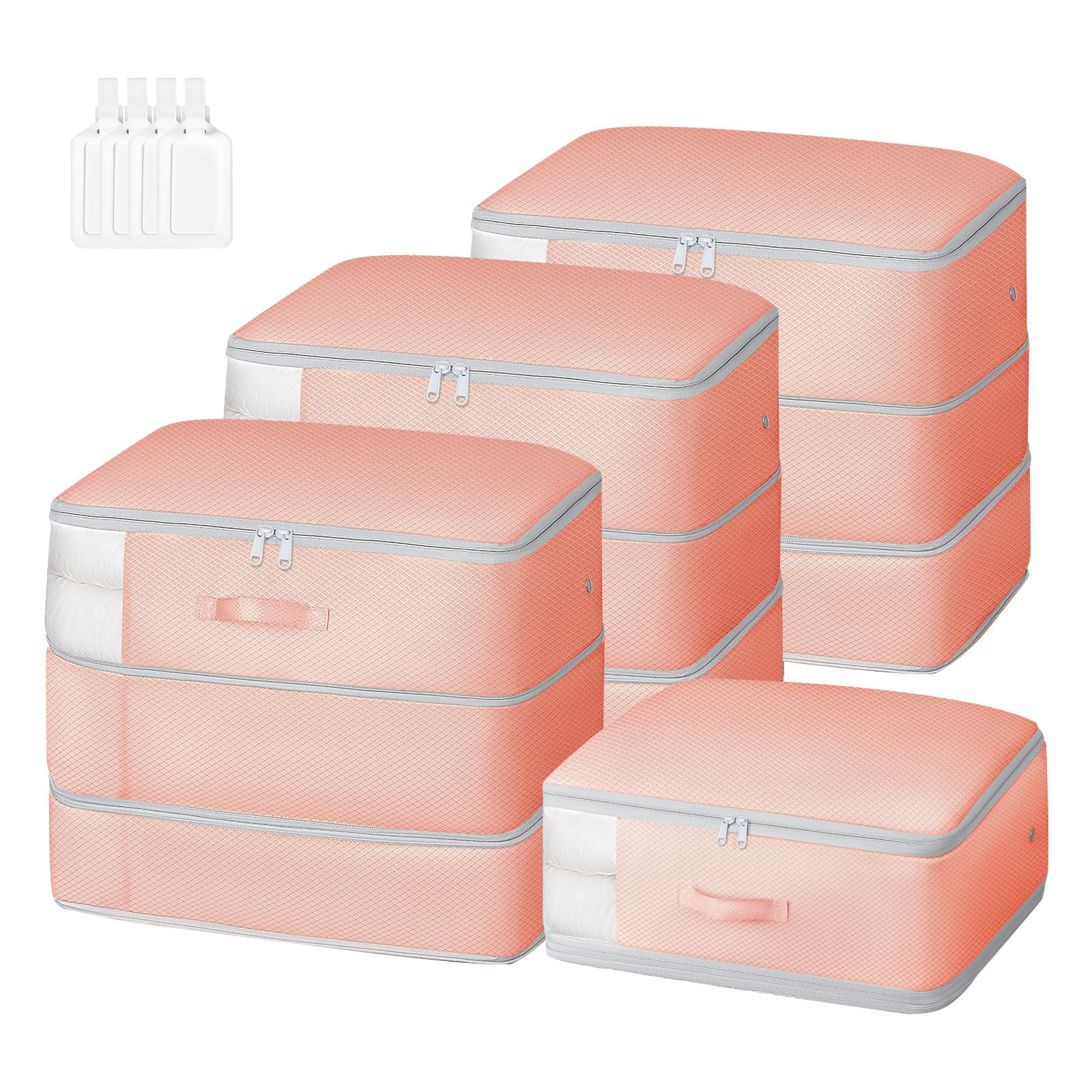 Easortm Comforter Storage Bag - Large Capacity Blanket Storage Bags 3-Layer Ultra Space Saving Self Compression Organizer, Washable Compression Bags for Storage Comforter Blanket, 4-Pack, Pink Image