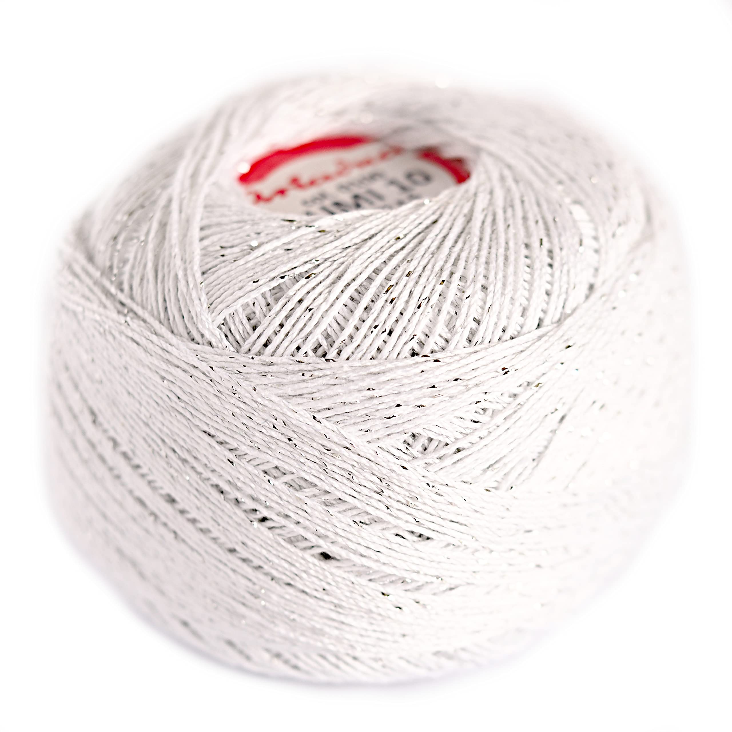 Crochet Cotton with Metallic Thread Size 10 Ball Yarn Spool Thread 50g LUMI (White/Silver 100) — image 1