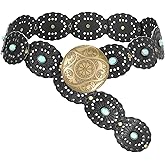 SUOSDEY Wide Western Disc Belt with Turquoise Women Cowgirl Cowboy Boho Country Leather Belts for Jeans Dress, Width 2.36"
