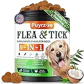 Puyrzoe 5-in-1 Dog Flea and Tick Treatment Chewable, Natural Flea and Tick Prevention for Dogs Chewable - Flea & Tick | Hip & Joint | Skin & Coat | Immunity Support | Digestive for All Breeds & Sizes