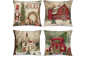 Hlonon Christmas Decorations Christmas Pillow Covers 18 x 18 Inches Set of 4 - Xmas Series Cushion Pillow Cover Custom Zippered Square Pillowcase