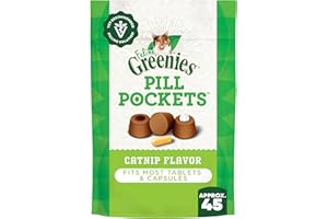 Greenies Feline Pill Pockets for Cats Natural Soft Cat Treats, Catnip Flavor, 1.6 oz. Pouch (45 Treats)