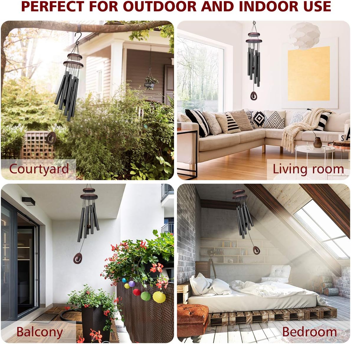 Homemaxs Wind Chimes for Outside Large Deep Tone, 38 Inch Large Memorial Wind Chimes with 8 Tubes & Rotatable DIY Pendants, Best Gift Wind Chimes for Outside Garden Patio Decor（Black） : Garden & Outdoor