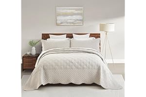 HZ & HY Oversized King Bedspread 128x120 Extra Wide Ivory - Luxury Collection - 100% Linen, Ultra Soft & Lightweight, Reversible, 3 Piece, King/Cal King, Ivory