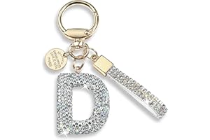 JINGUAZI Pink Blue White Initial Letter Keychain Gift for Women Girls Bling Sparkly Cute Backpack Car Key Accessories Lanyard