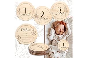 ENJOYMYDESIGN Wooden Baby Monthly Milestone Cards with Birth Announcement Sign, Pregnancy and Baby Shower Gifts for Boys and Girls, Newborn Photography Props