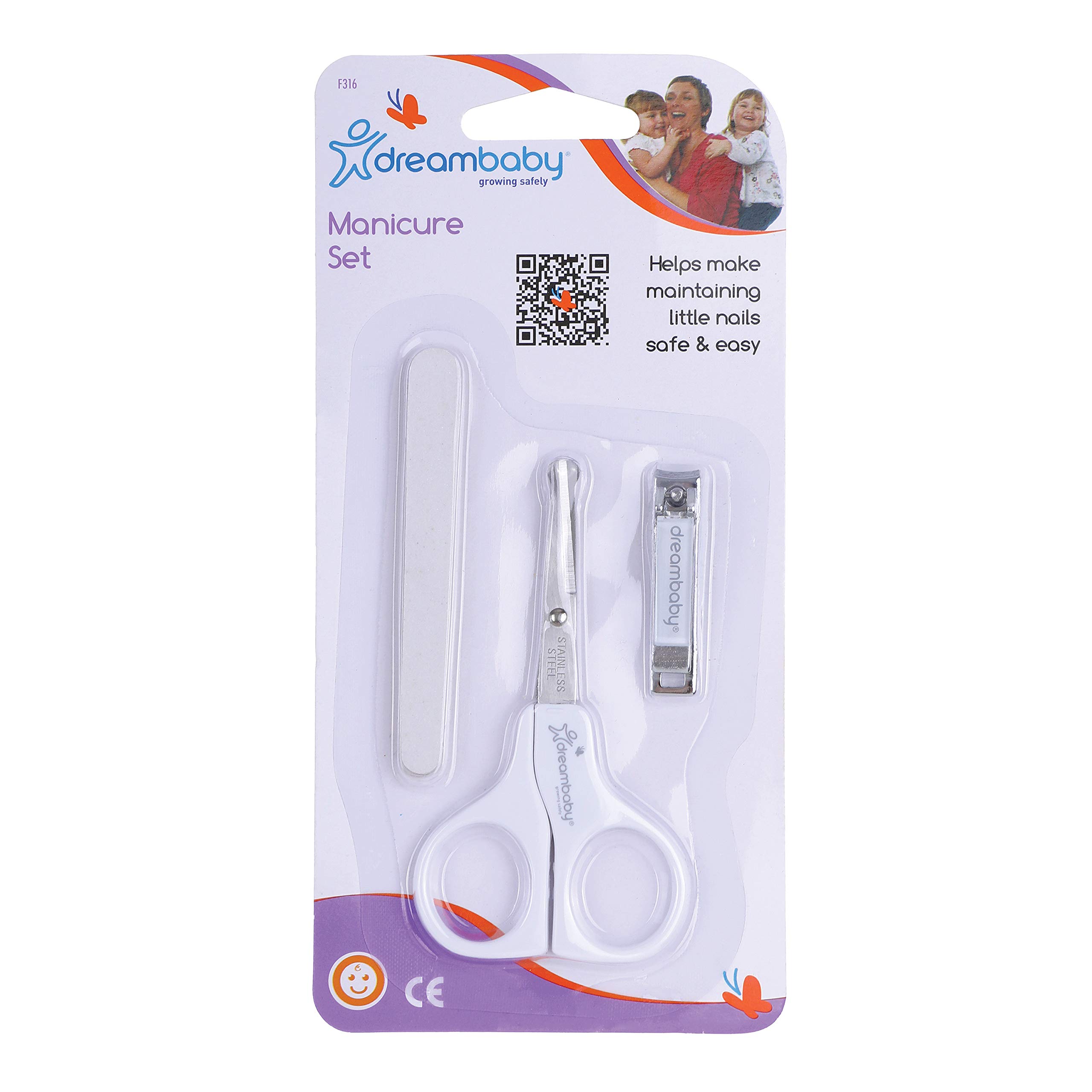 Dreambaby Baby Manicure Set - 6 Piece Set in White. Includes Baby Scissors, Baby Nail Clippers and 4 Emory Boards