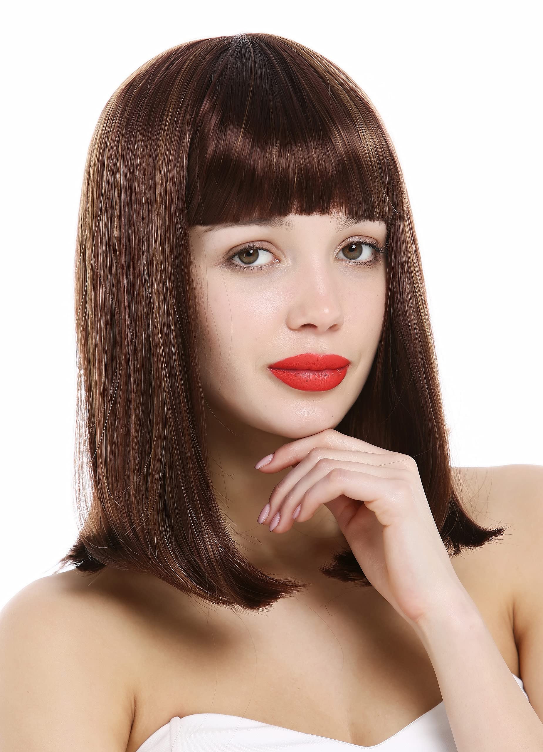 WIG ME UP - VK-39-33H27 Longbob Lady wig shoulder length sleek femme fatale clavi cut bangs dark auburn blond highlights