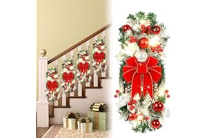 Giegxin 4 Pcs 19.7 Inches Light up Christmas Stair Swags LED Prelit Teardrop Swag Norfolk Pine Garland Artificial Stairs Garland Pine Cone Props for Indoor Outdoor Hanging Decor