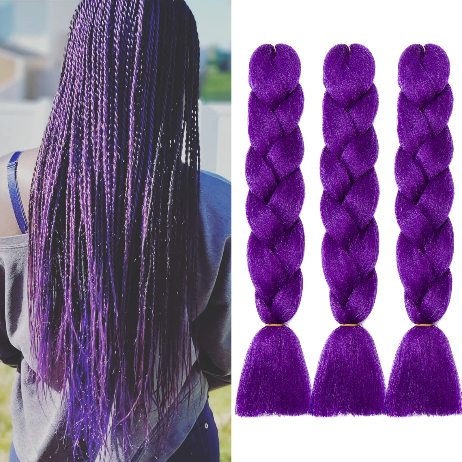 Gairyan Braiding Hair Extensions Ombre Jumbo Braids Synthetic Hair 3 Packs 24 inches 300g Coloured Hair for Braiding Extensions Box Braids Crochet Twist (Dark Purple) โ image 1