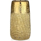 10.2" Ceramic Flower Vintage Vase - Gold Textured Metal Ceramic Vase for Farmhouse Modern Home Decor Pampas Grass Centerpiece