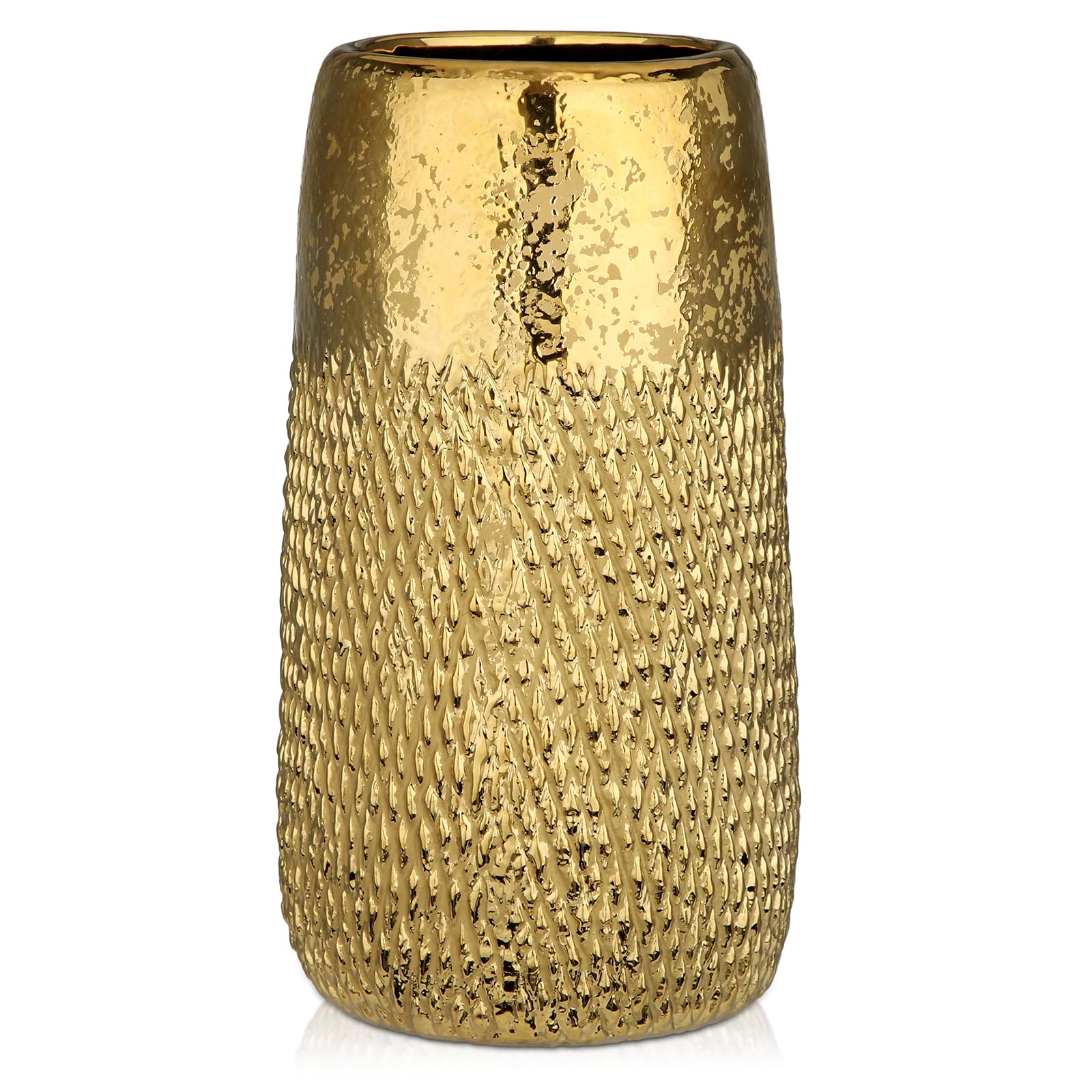 Photo 1 of 10.2" Ceramic Flower Vintage Vase - Gold Textured Metal Ceramic Vase for Farmhouse Modern Home Decor Pampas Grass Centerpieces Living Room Bedroom Office Decoration