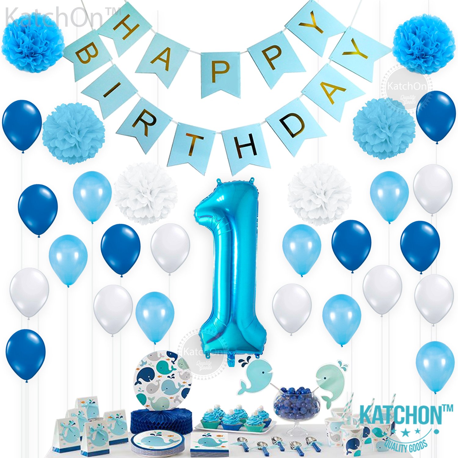 Home Garden Blue Boy Happy 1st Birthday Bubbles Banners