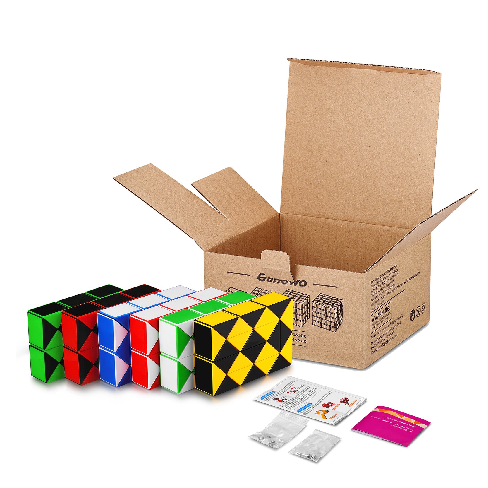 Magic Snake Cube Twist Puzzle Collection of 6 Fun Snake Toys Kids Magic Sets for Children 24 Wedges - 3Pair - Ganowo