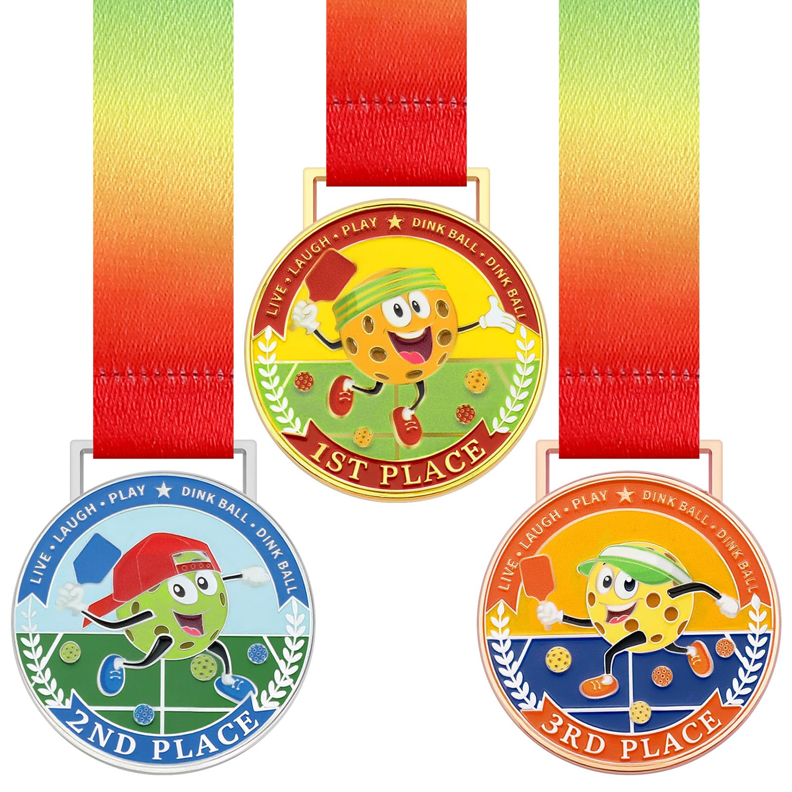 Photo 1 of Loetere 3 Pcs Dinkball Medals Set Gold Silver Bronze 2" Wide, Inspirational Tournament Awards Prizes for Dinkball Lovers Women & Men, 3 Unique Designs with Ribbon