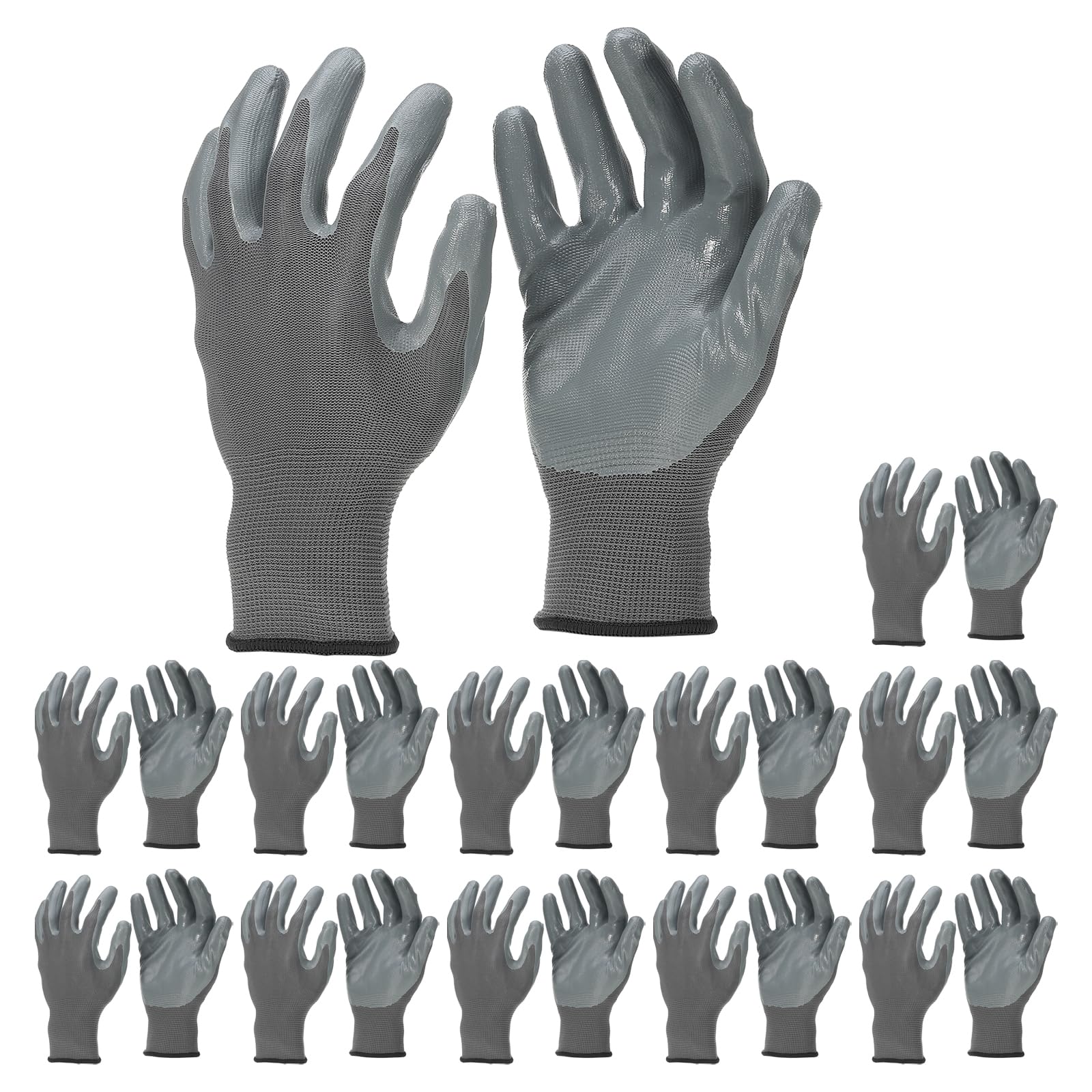 PATIKIL Safety Work Gloves Nitrile Coated, 12 Pair Non-slip Gardening Gloves Seamless Knit Working Gloves with Grip for Women Men Warehouse Gray XX-Large Size