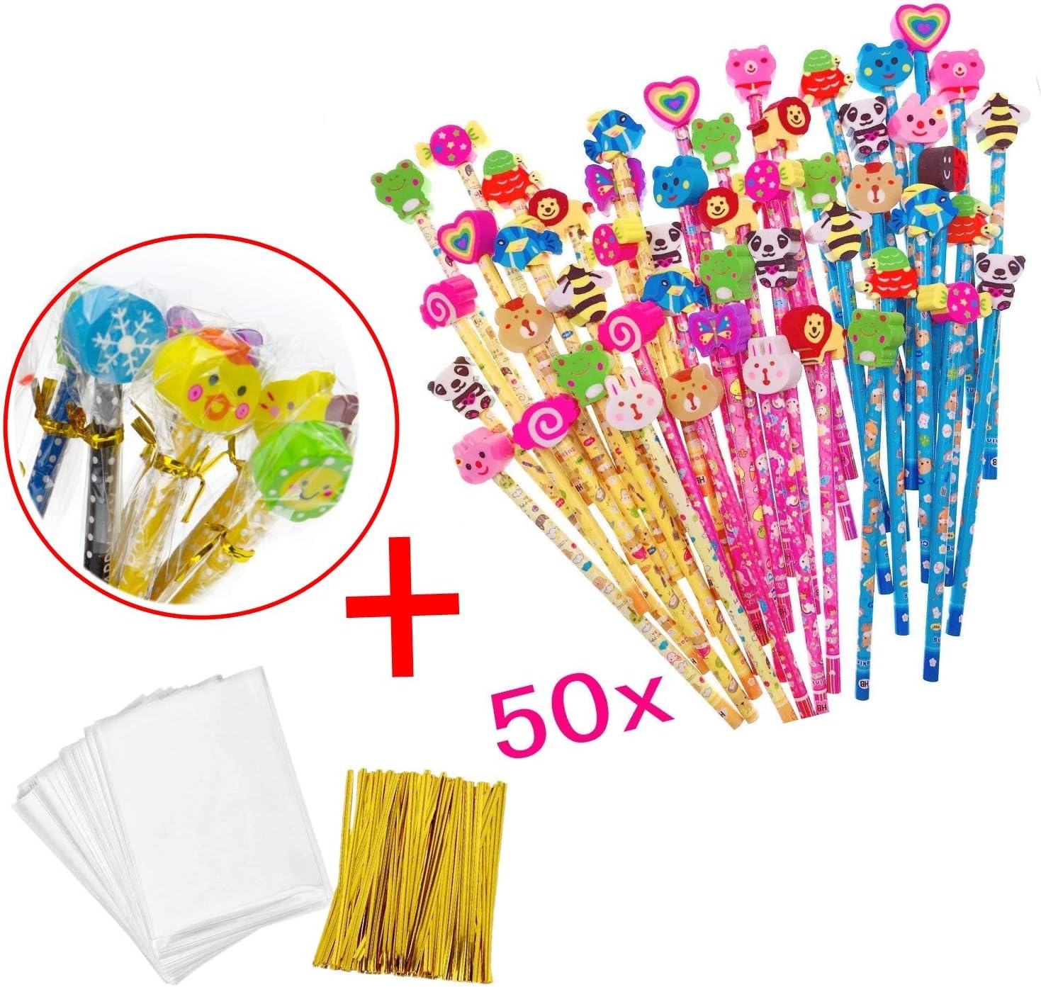 JZK 50x HB School Pencils - Set of Animal Design Pencils with Erasers, Perfect for School Supplies Children's Gifts or Party Favors - Image 3