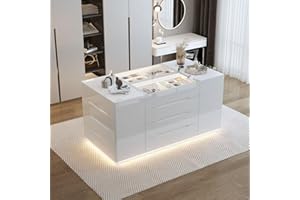 TAMUNE Armoire Bedroom Island Wardrobe Closet Island with 16 Drawers & Glass Tabletop, Island Dresser with Jewelry Organizer, Closet Island for Cloakroom White (63”W x 31.5”D x 31.5”H)