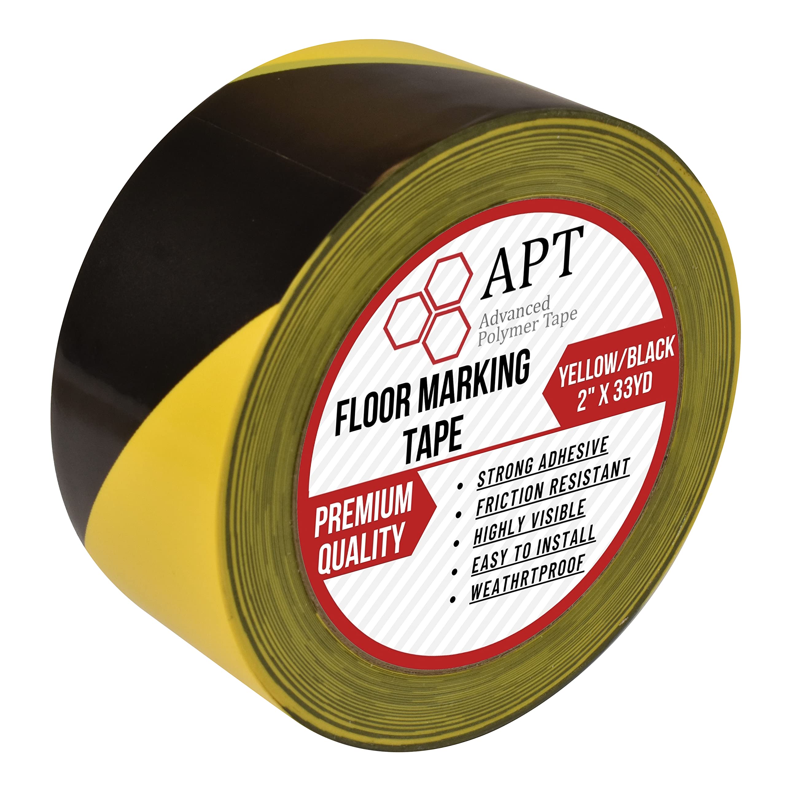 APT, (2-inch Width X 33 Yds Length) Single Roll PVC Marking Tape, Premium Vinyl Safety Marking and Dance Floor Splicing Tape, 6 mil Thick, (2-inch Yellow & Black)