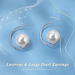 Trinckle Pearl Hoop Earrings for Women, Silver