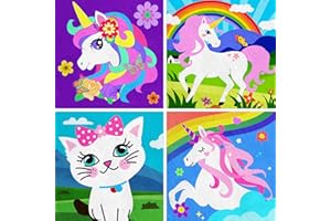 QEUOYSS 4 Paint by Numbers for Kids Ages 8-12 DIY Paint Set for Girls Boys Adults Beginner Crafts for Girls Ages 4-8 Acrylic Oil Painting by Number Kits Perfect for Gift Decor 8"x8" (4 Pack Dream)