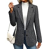 Mina Self 2026 Women's Tweed Houndstooth Blazer - Plaid Fully Lined Work Casual Office Jackets Suit with Pockets